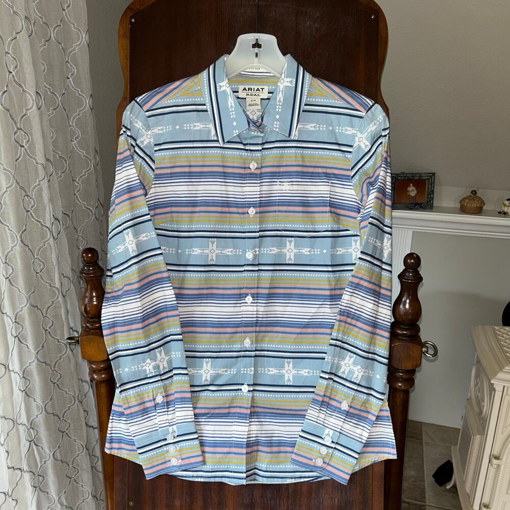 New Ariat Women’s Small Fitted Long Sleeve Kirby Azure Slate Button-Up Shirt
